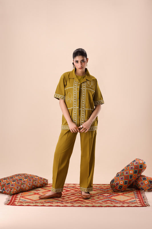 Olive Resort Collar Co-ord Set