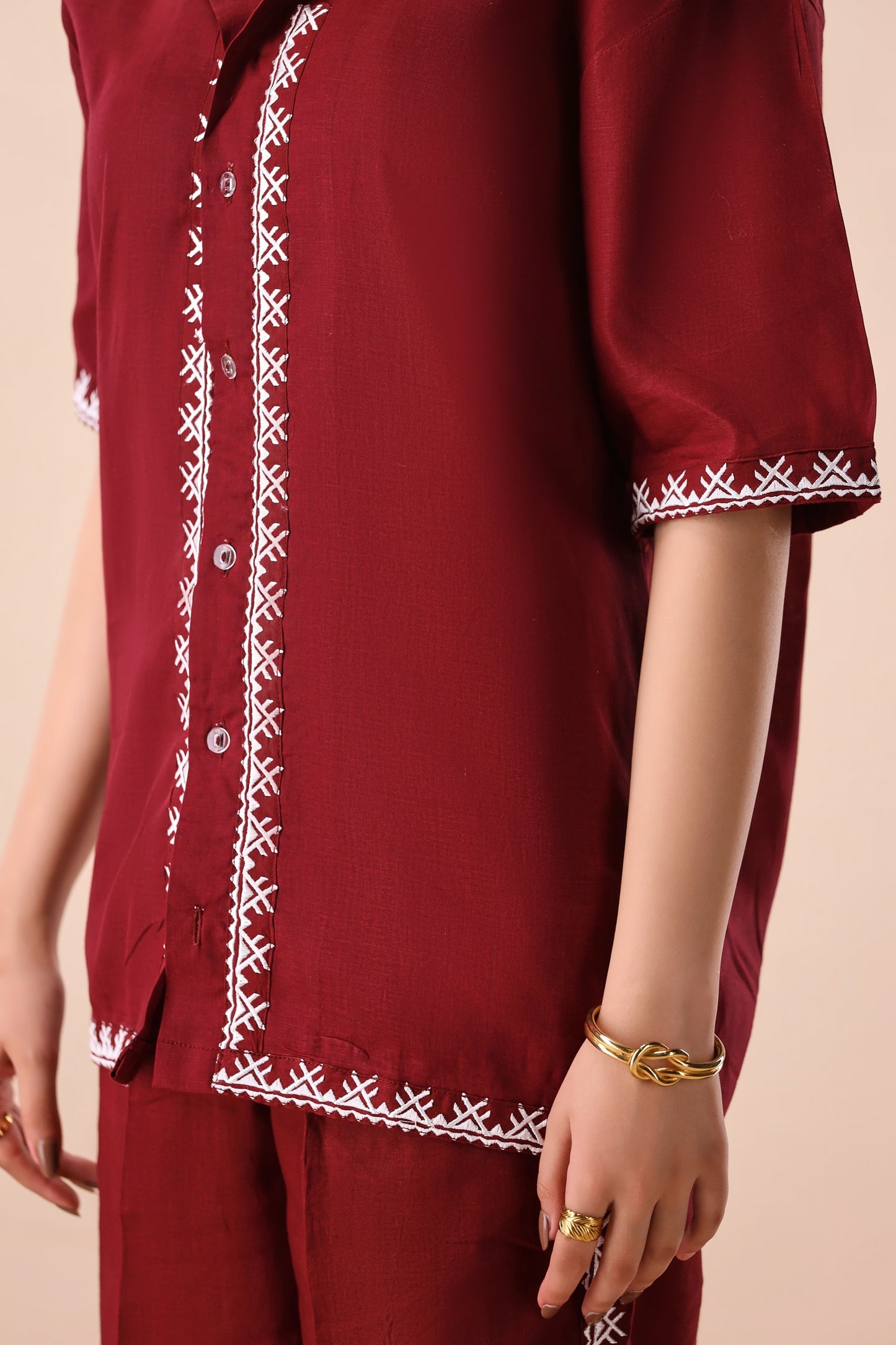 Dark Maroon Resort Collar Co-ord Set