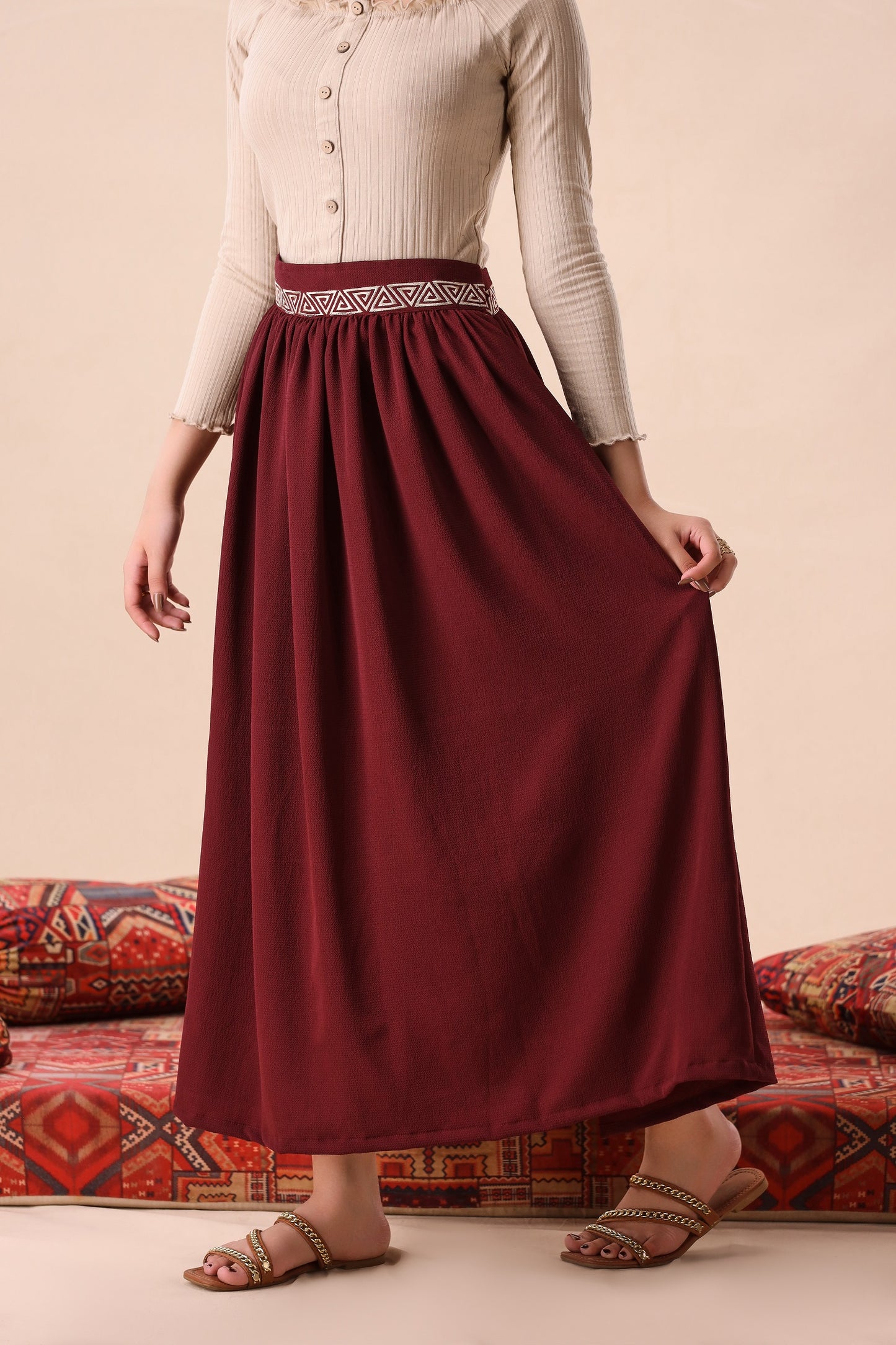 Dark Maroon Trivela Skirt