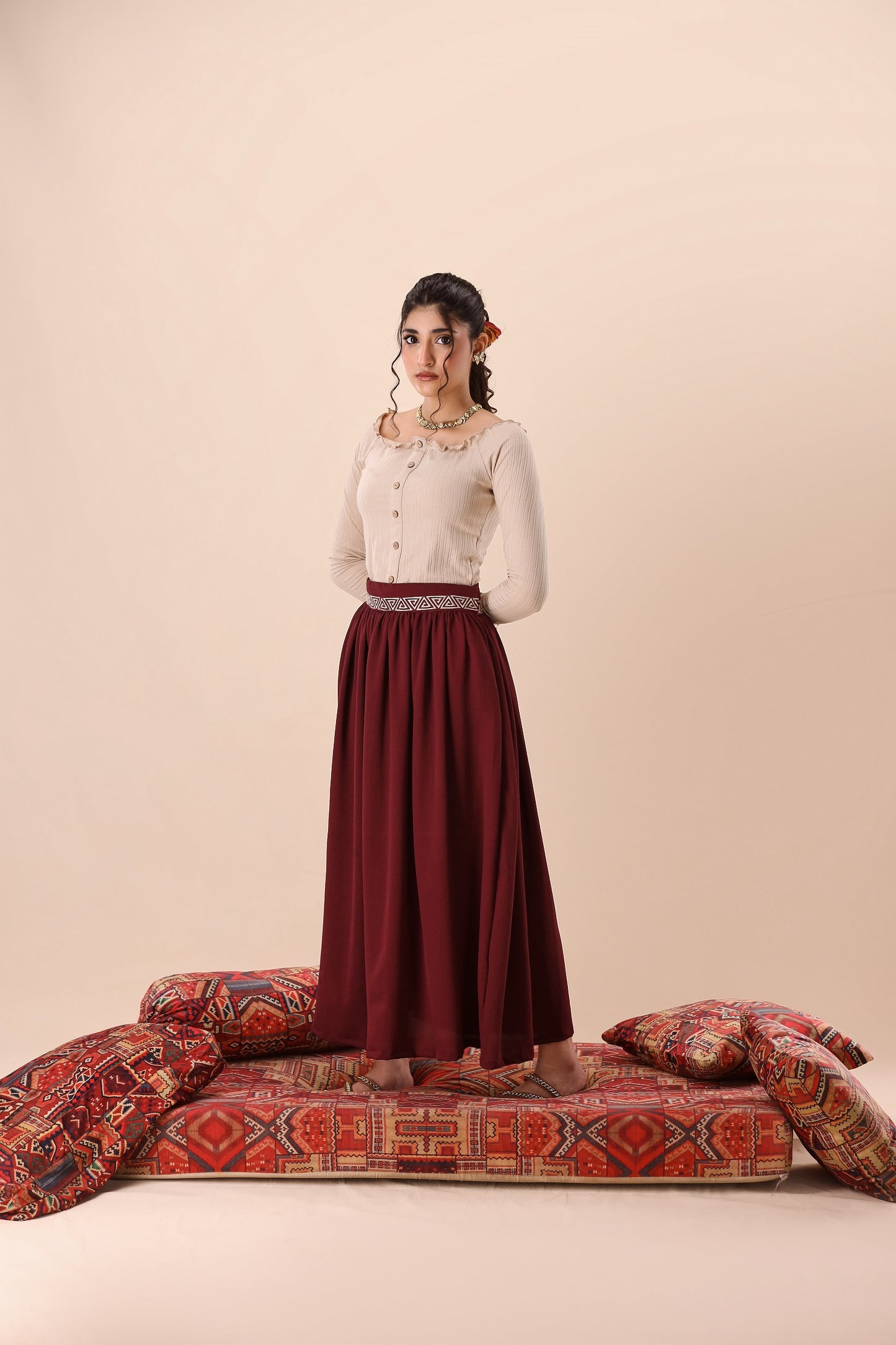Dark Maroon Trivela Skirt