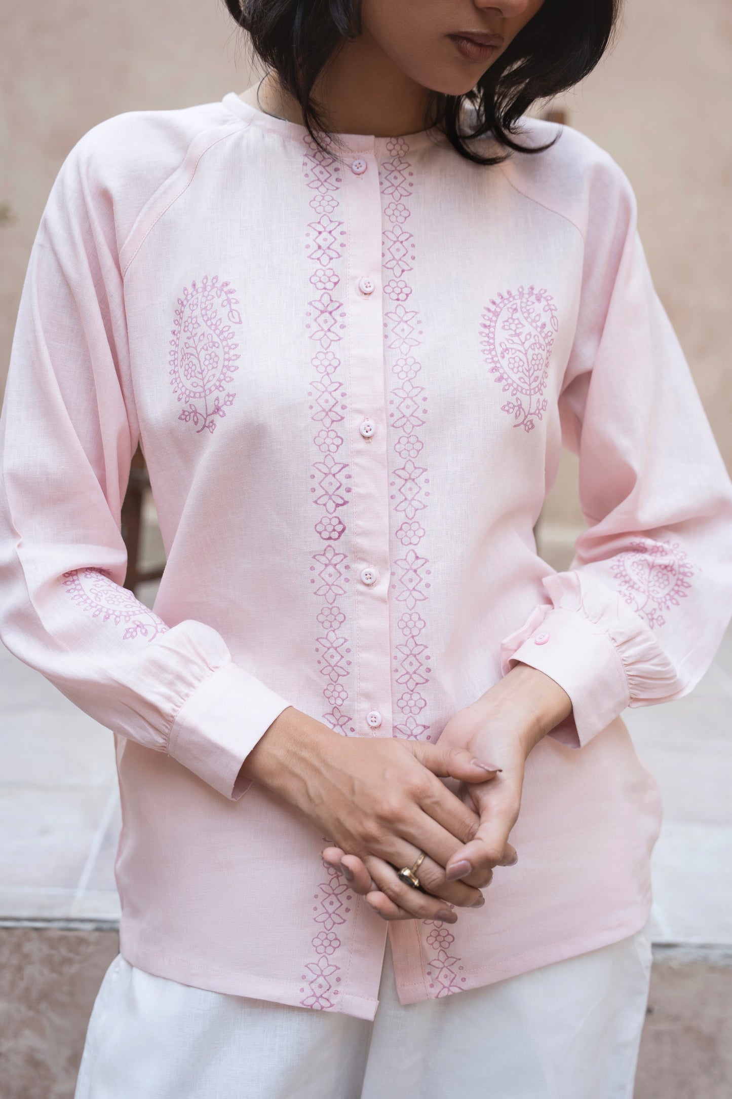 Raglan Sleeves Button Down Shirt