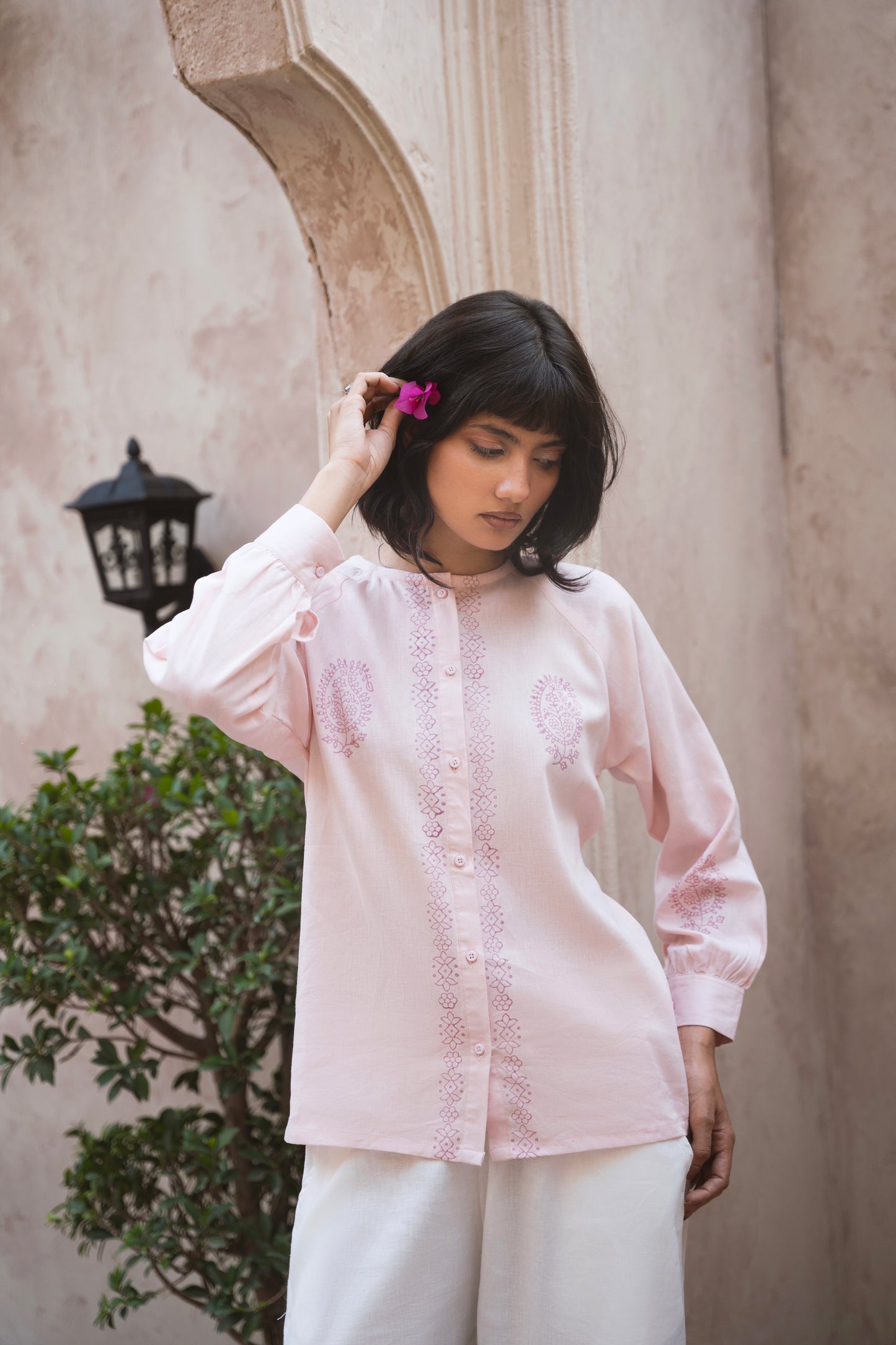 Raglan Sleeves Button Down Shirt