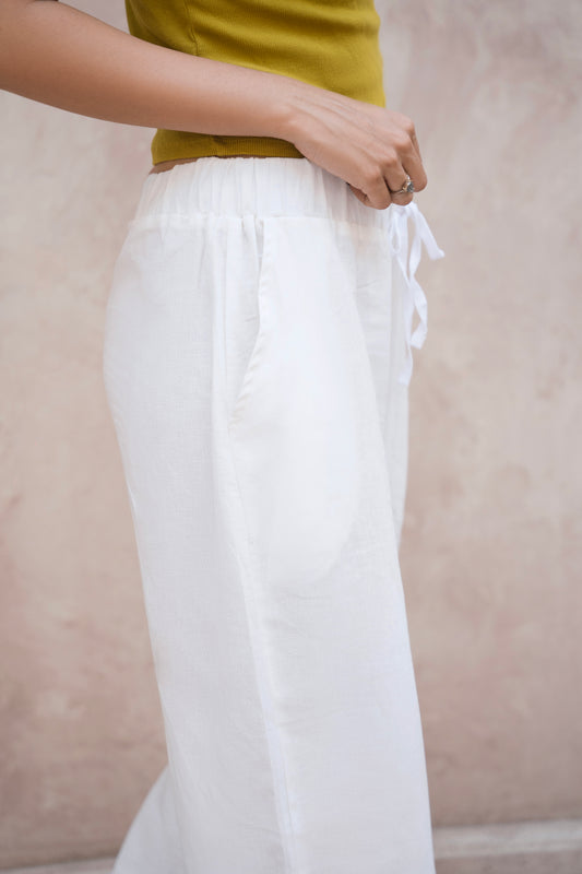 Off White Linen Wide Leg Trouser