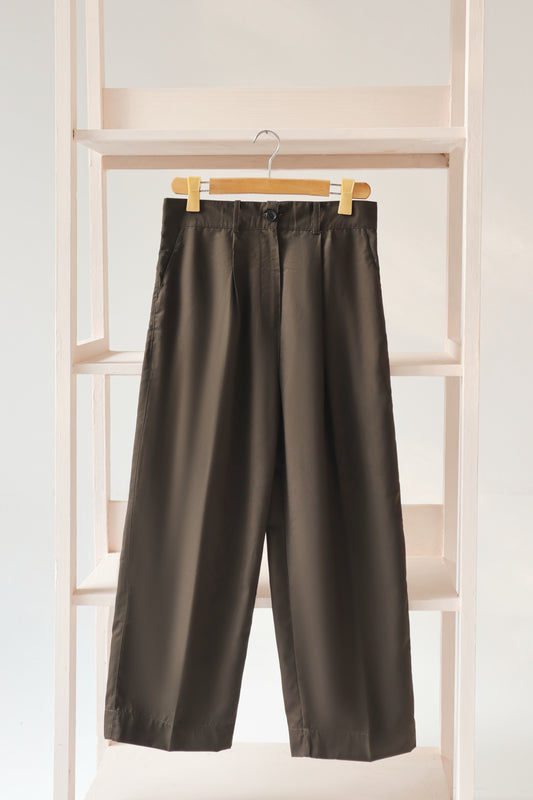 Dark Olive Green Wide Leg Trouser Pants