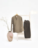 Khakhi Kimono With Dark Olive Green Wide Leg Trouser Pants